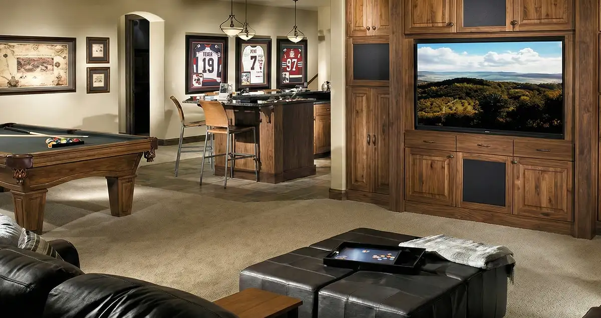 finished basement remodeling project transforming a basement into a comfortable living space in Bloomington, IN