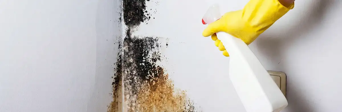 visible mold growth on an interior wall being treated during mold removal service in Bloomington, IN