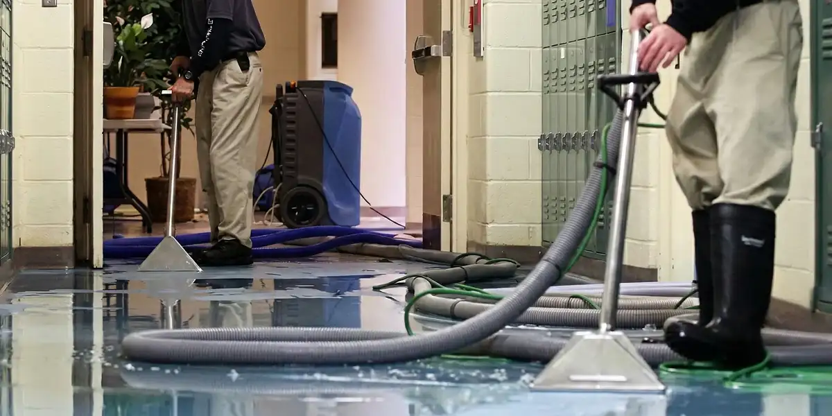 water damage restoration technicians performing professional water extraction inside a property in Bloomington, IN